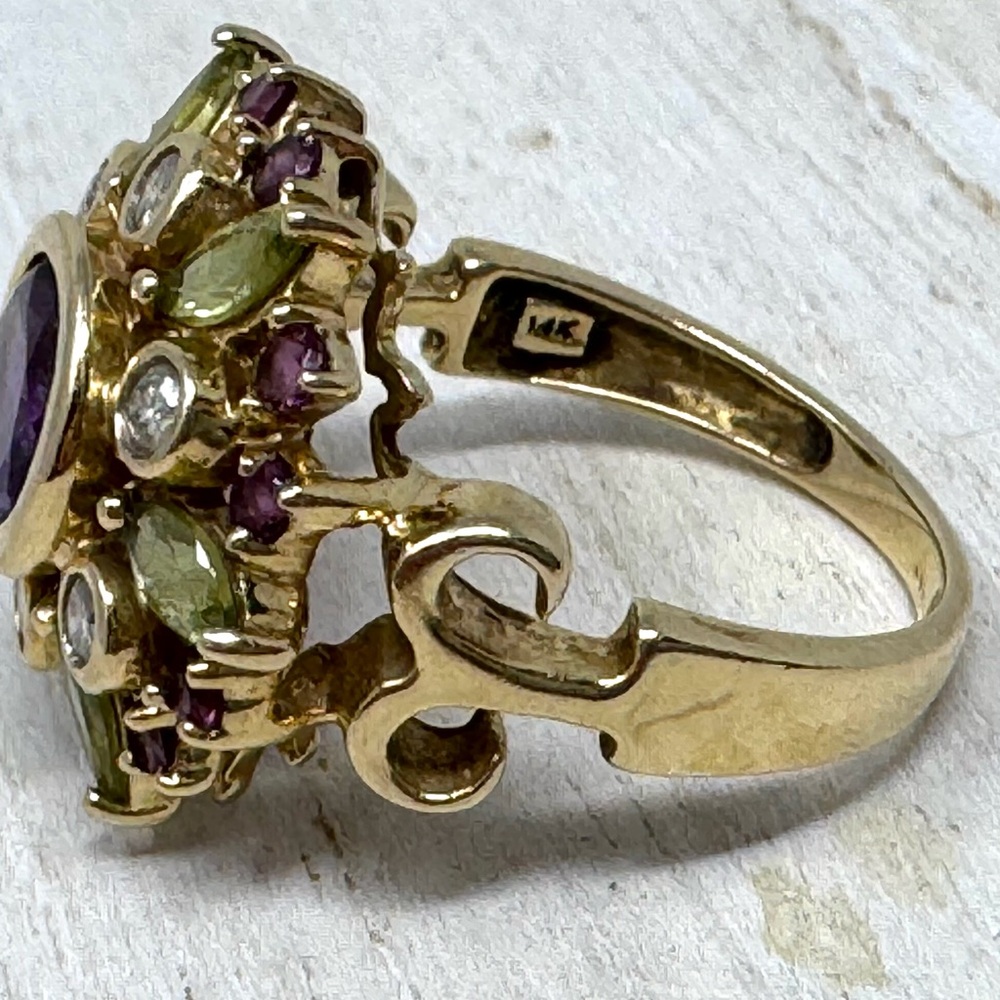 Solid 14K yellow gold gemstone ring, made in India, size ~7 - Picture 10 of 13